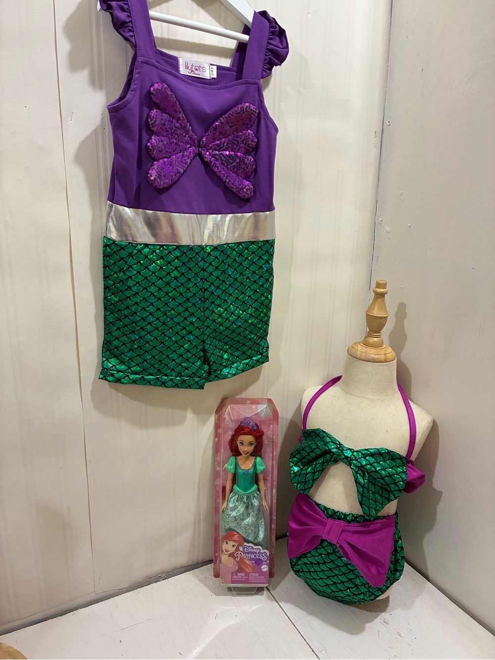 Kids Mermaid Costume Set in Purple and Green by